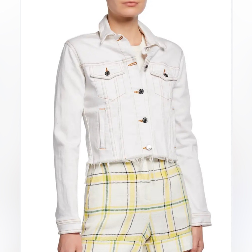 NWOT Veronica Beard Cara distressed white denim jacket